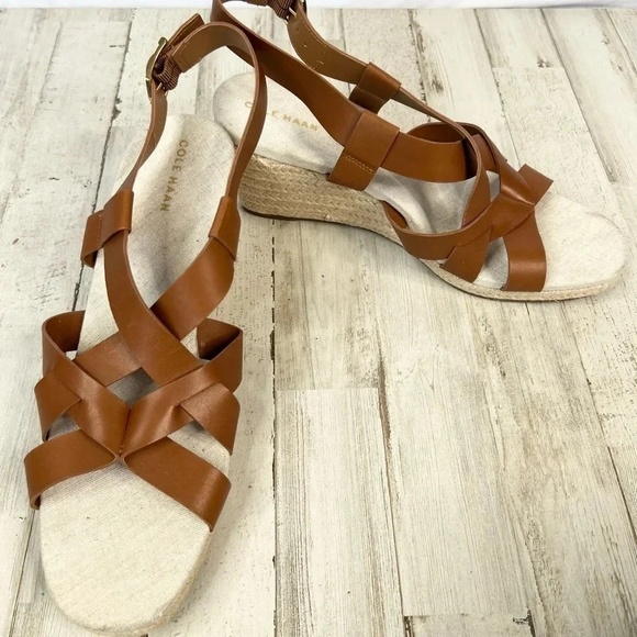 Cole Haan Crystal Wedge Sandal Brown Leather NEW Size 8 - Picture 4 of 11